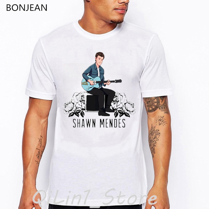 funny Shawn Mendes cartoon t shirt men hip hop white tshirt camisetas hombre harajuku shirt tumblr - Shawn Mendes Shop